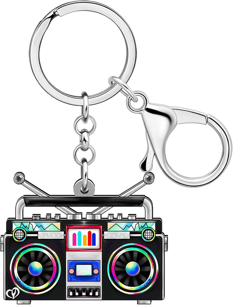TIZURO Acrylic Cool Retro Boombox Keychains Fun Recorder Wallet